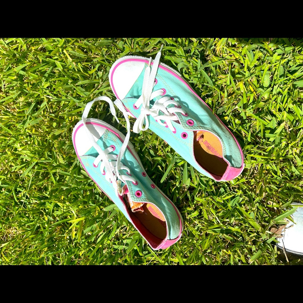 SOLD Gently used Turquoise peach pink Converse